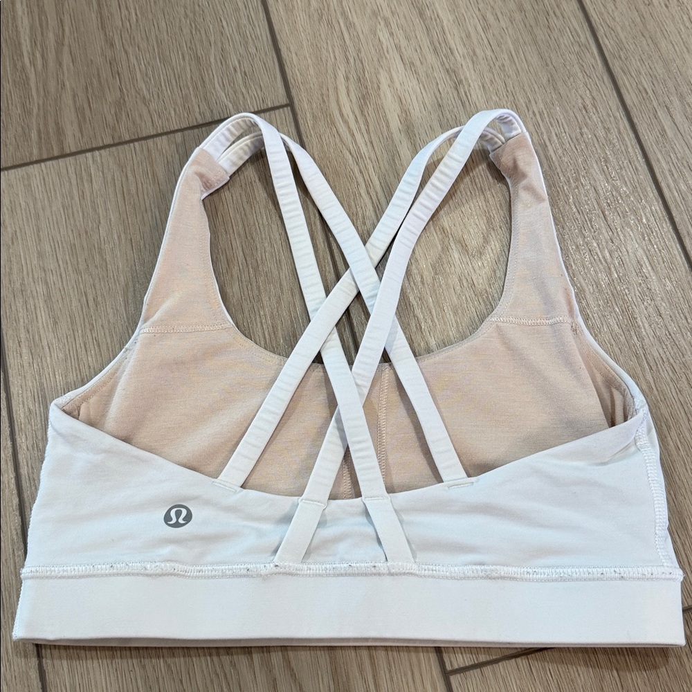 Lululemon Energy Bra White Sz 4 Logo Yoga Workout Fitness - Picture 2 of 7